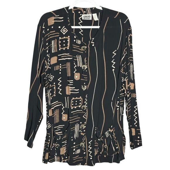 Chicos Design Vintage Sz S Aztek Tribal Tunic Blouse Button Up Western Abstract - Picture 1 of 14